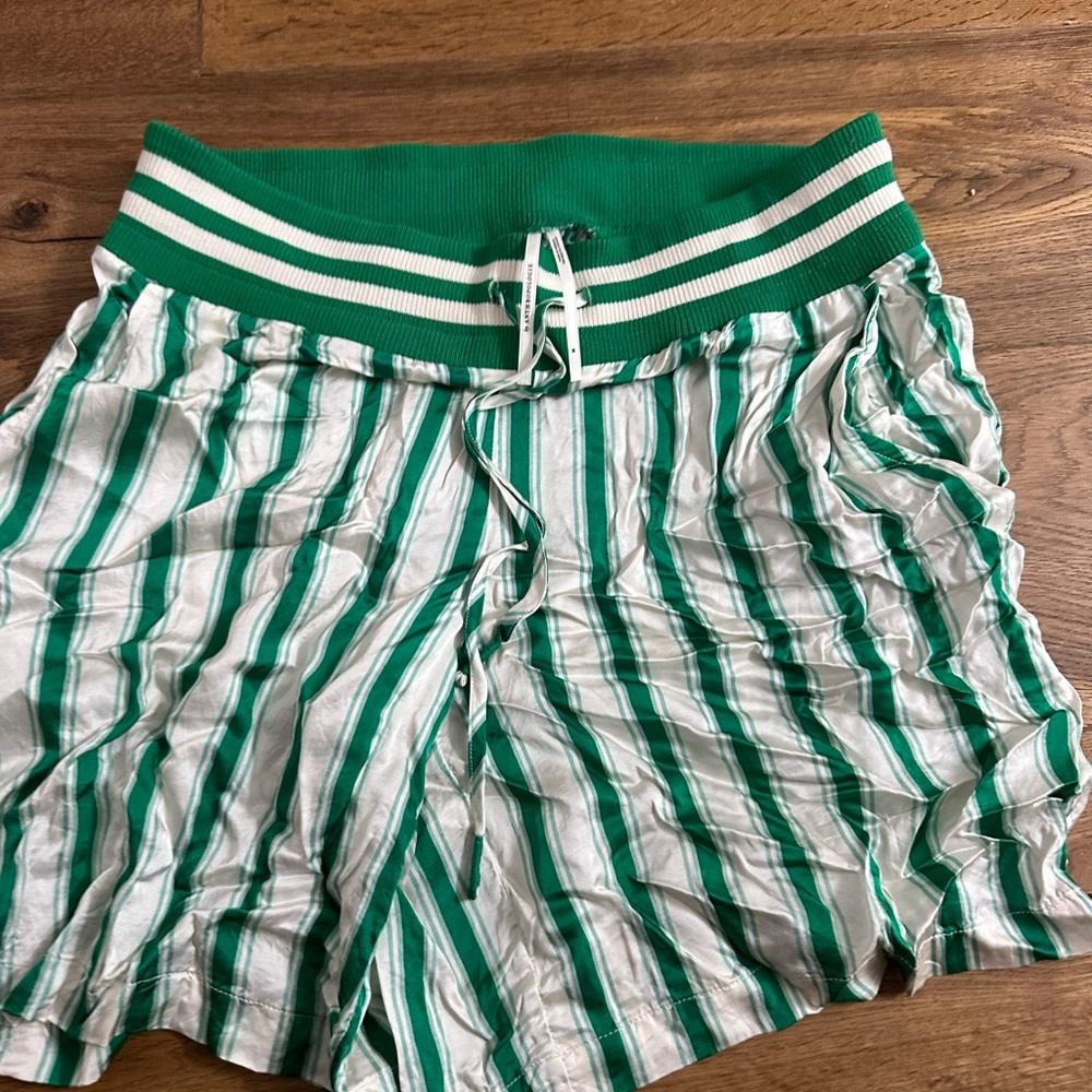 Anthropologie Green and White Striped Athletic Shorts